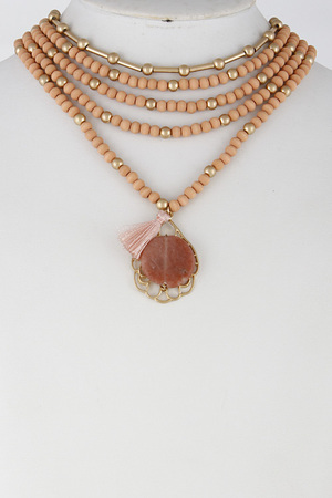 Multi Layered Bead Stone Necklace Set 6FCD4
